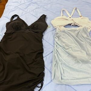 Black One-Piece Swim Dress – and one piece blue skirt Swimwear